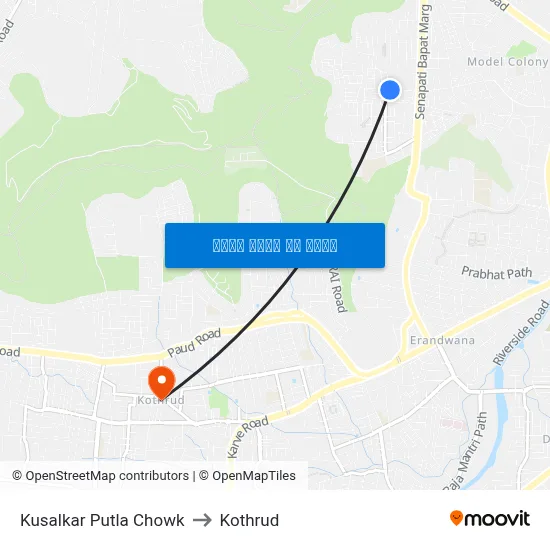 कुसळकर पुतळा चौक to कोथरुड map