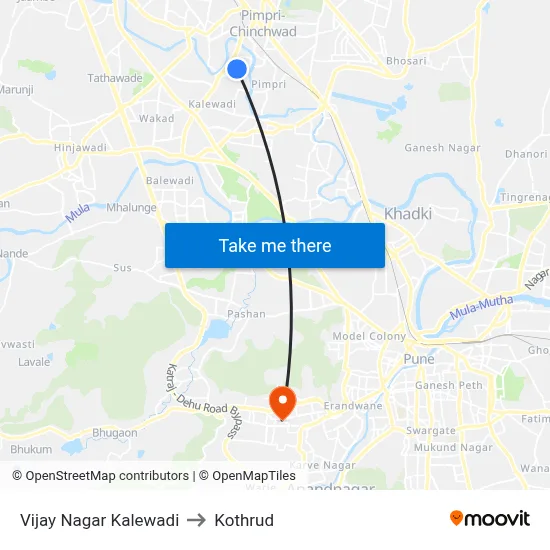 Vijay Nagar Kalewadi to कोथरुड map