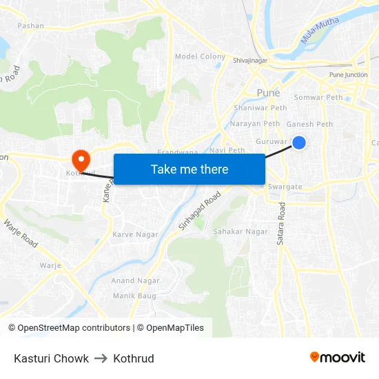 Kasturi Chowk to Kothrud map