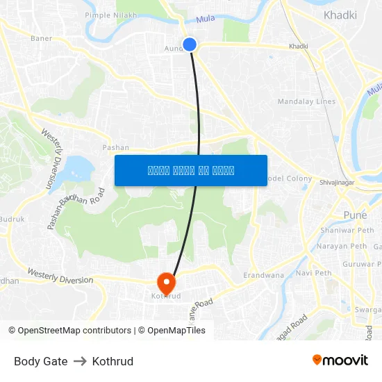 बॉडी गेट to कोथरुड map