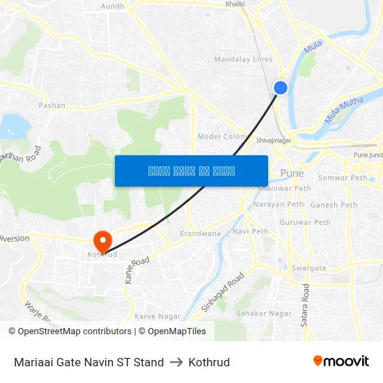 मरियाई गेट नवीन एसटी स्टैंड to कोथरुड map