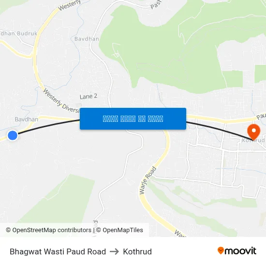 भगवत वस्ती पौड रोड to कोथरुड map