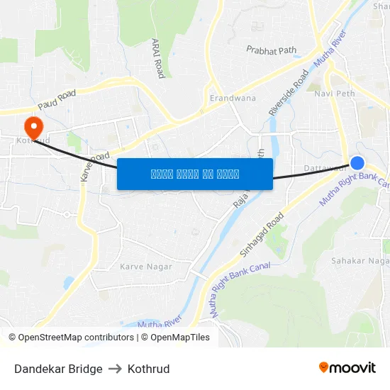 दंडेकर पुल to कोथरुड map