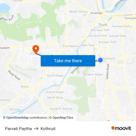 Parvati Paytha to Kothrud map