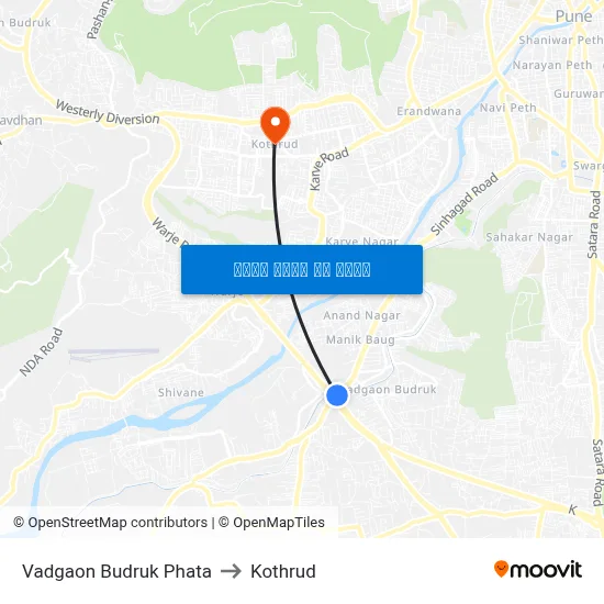 वडगाव बुद्रुक फाटा to कोथरुड map