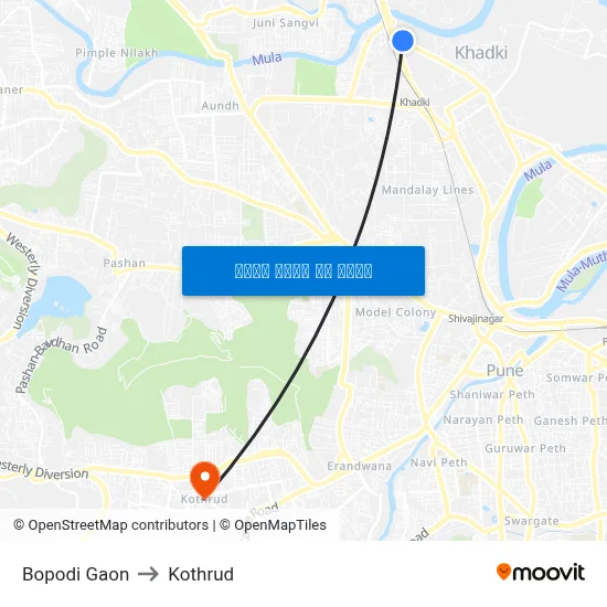 बोपोडी गांव to कोथरुड map