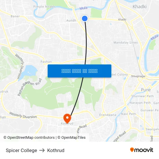 स्पाइसर कॉलेज to कोथरुड map