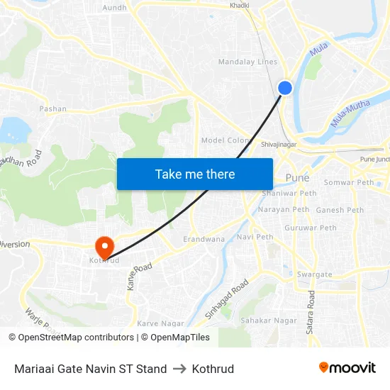 Mariaai Gate Navin ST Stand to Kothrud map