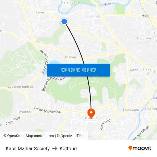 कपिल मल्हार सोसायटी to कोथरुड map