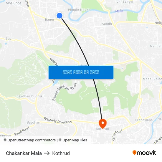 चकणकर माला to कोथरुड map