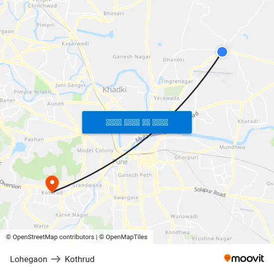 लोहगाव to कोथरुड map