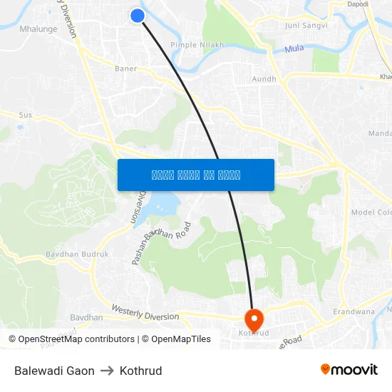 बालेवाडी गाव to कोथरुड map