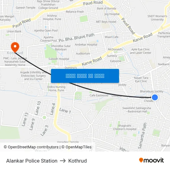 अलंकार पुलिस स्टेशन to कोथरुड map