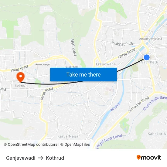 गंजवेवाडी to कोथरुड map