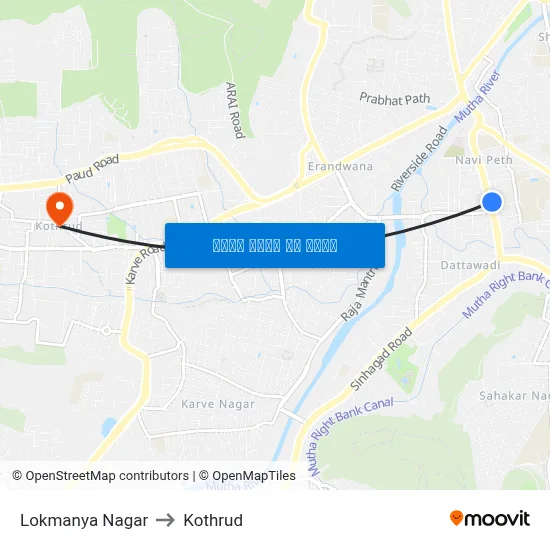 लोकमान्य नगर to कोथरुड map