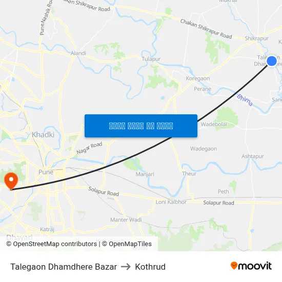 तळेगाव धामधेरे बाजार to कोथरुड map
