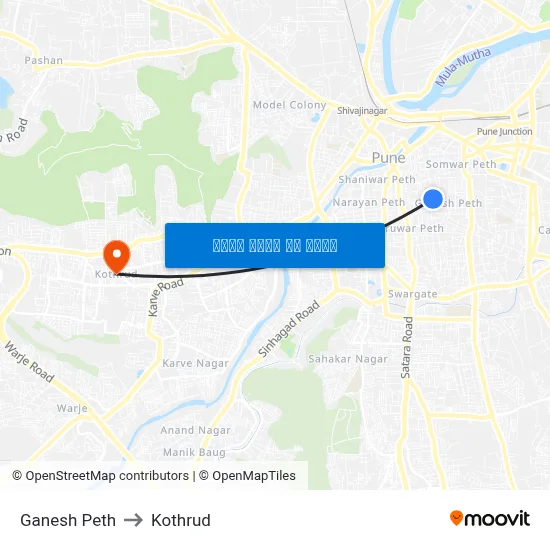 गणेश पेठ to कोथरुड map