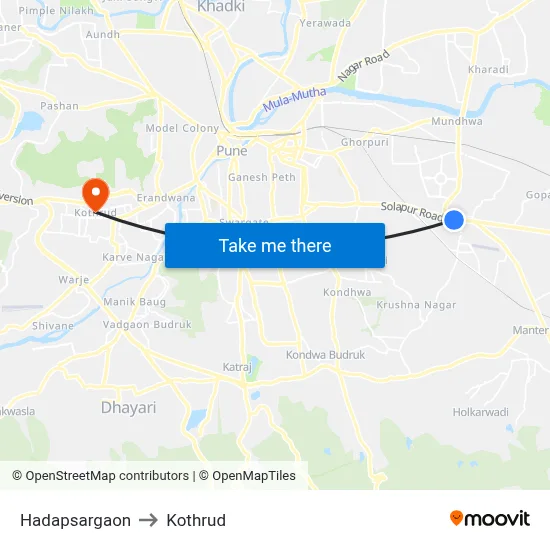 Hadapsargaon to Kothrud map