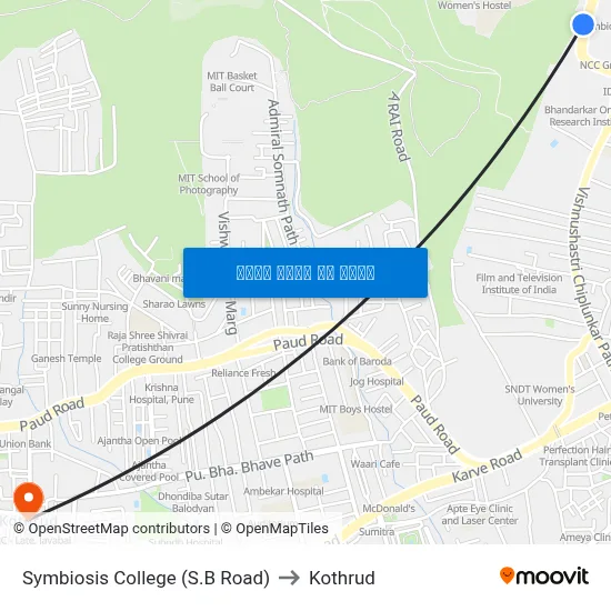 सिम्बायोसिस कॉलेज (एस.बी रोड) to कोथरुड map