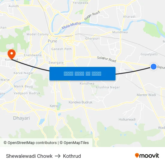 Shewalewadi Chowk to Kothrud map