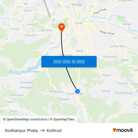 कोढणपुर फाटा to कोथरुड map