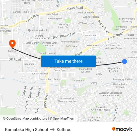कर्नाटक हाई स्कूल to कोथरुड map
