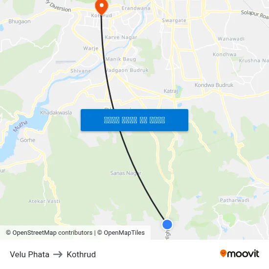 वेलू फाटा to कोथरुड map