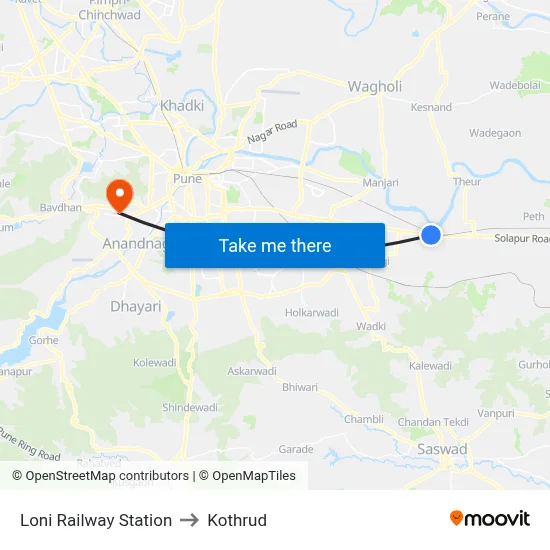 लोनी रेलवे स्टेशन to कोथरुड map