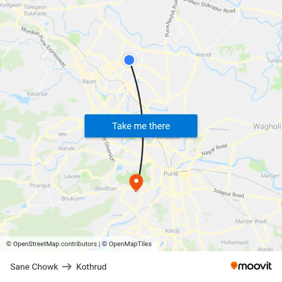 साने चौक to कोथरुड map