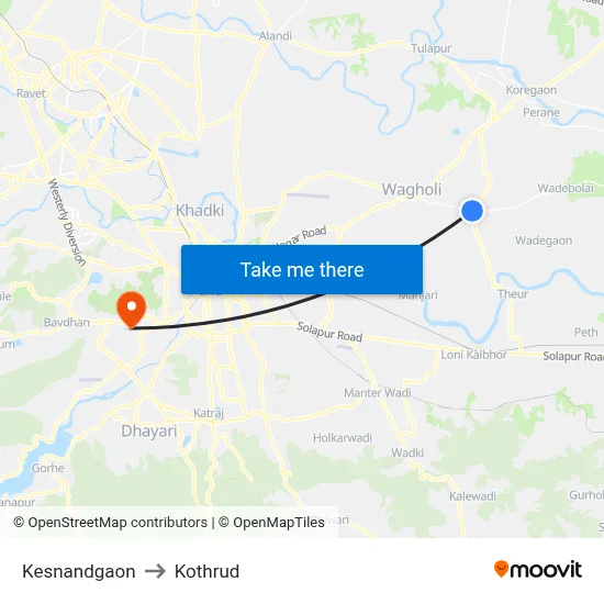 Kesnandgaon to Kothrud map