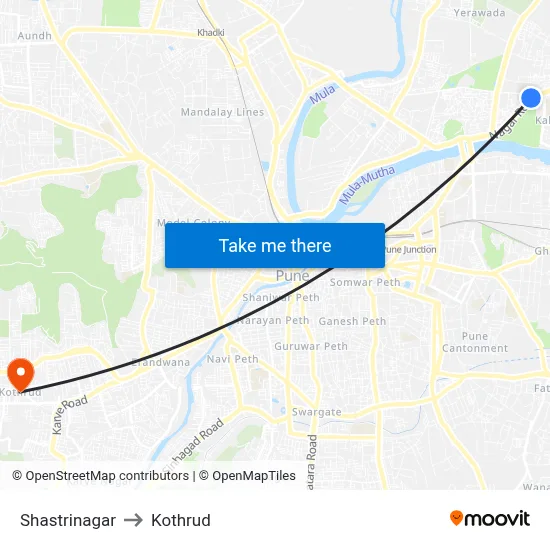 Shastrinagar to Kothrud map