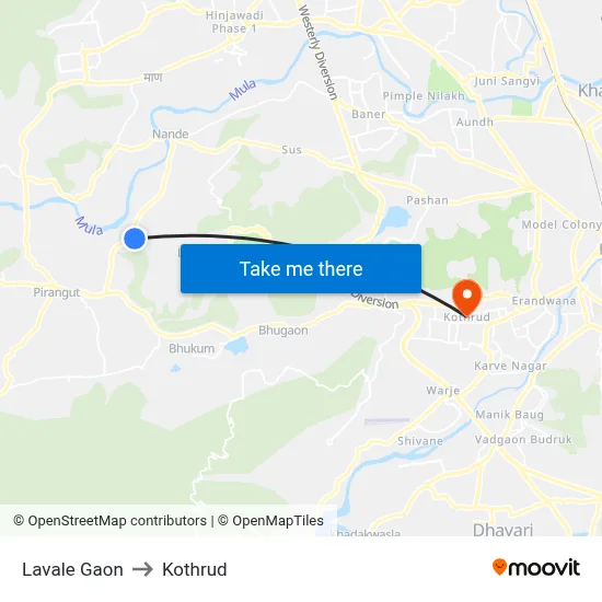 Lavale Gaon to Kothrud map