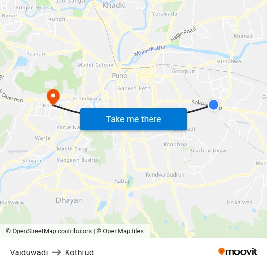 Vaiduwadi to Kothrud map