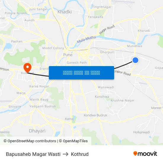 बापूसाहेब मगर वस्ती to कोथरुड map