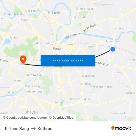 कीर्तने बाग to कोथरुड map