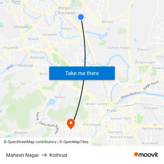 महेश नगर to कोथरुड map