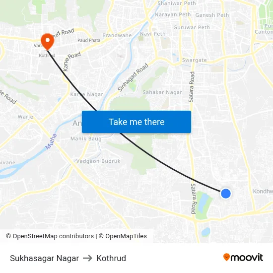 सुखसागर नगर to कोथरुड map