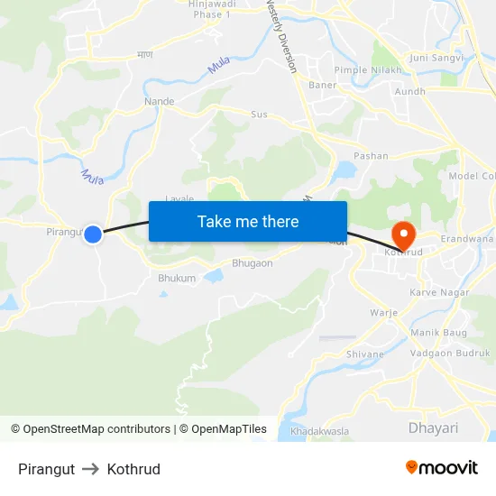 Pirangut to Kothrud map