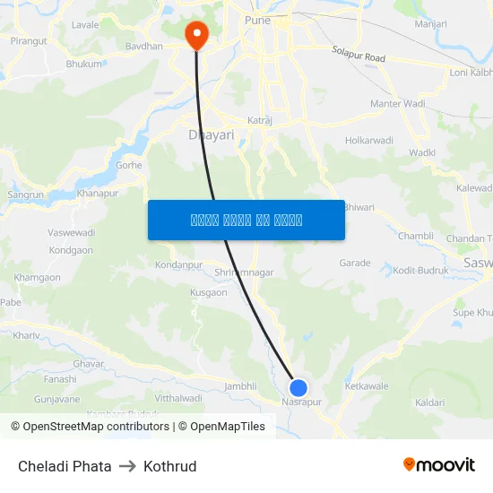 चेलाडी फाटा to कोथरुड map