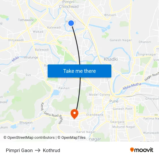 पिंपरी गाव to कोथरुड map