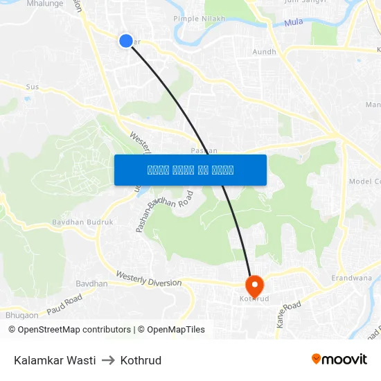 कलामकर वस्ती to कोथरुड map