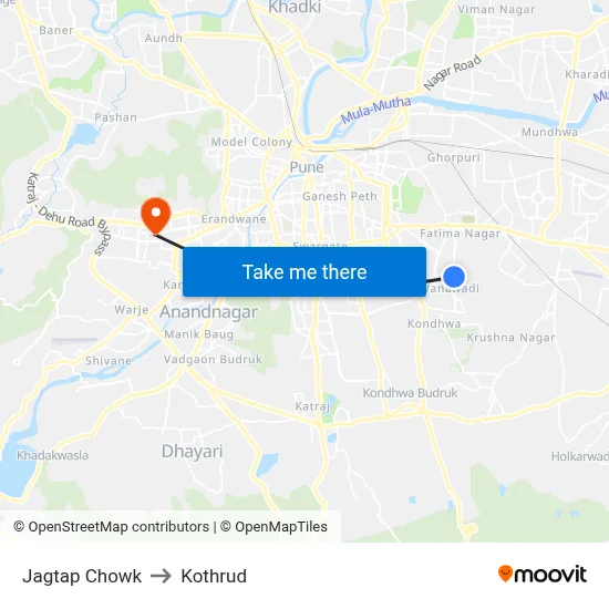 जगताप चौक to कोथरुड map