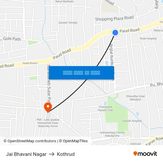 जय भवानी नगर to कोथरुड map