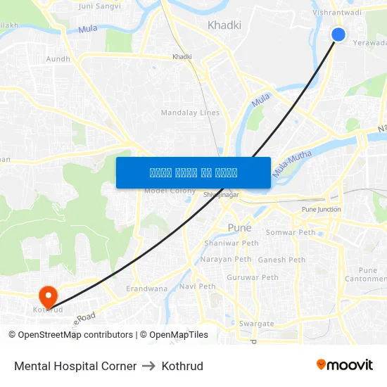 मेंटल हॉस्पिटल कॉर्नर to कोथरुड map