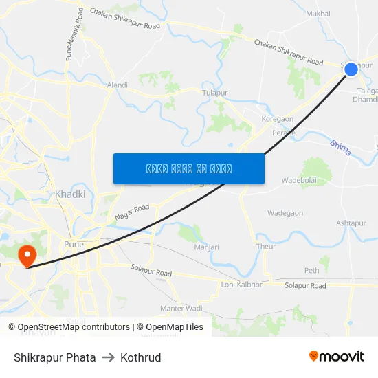 शिक्रापुर फाटा to कोथरुड map