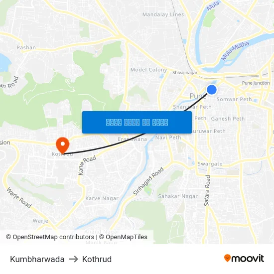 कुंभारवाड़ा to कोथरुड map