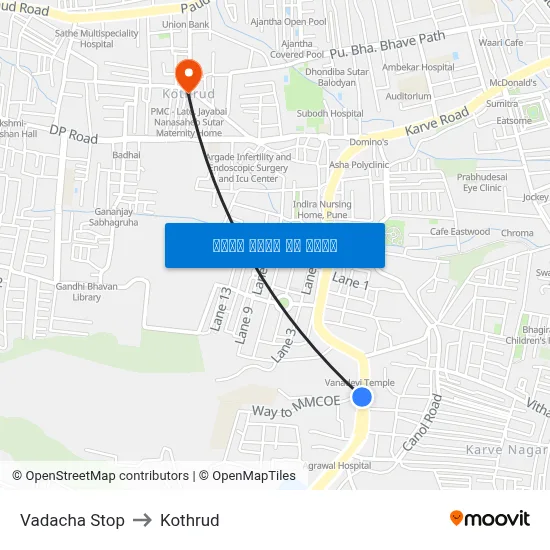 Vadacha Stop to Kothrud map