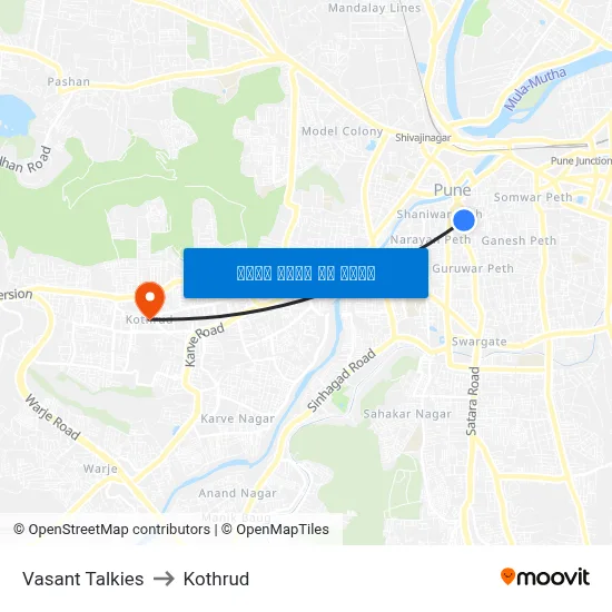 वसंत टॉकीज to कोथरुड map