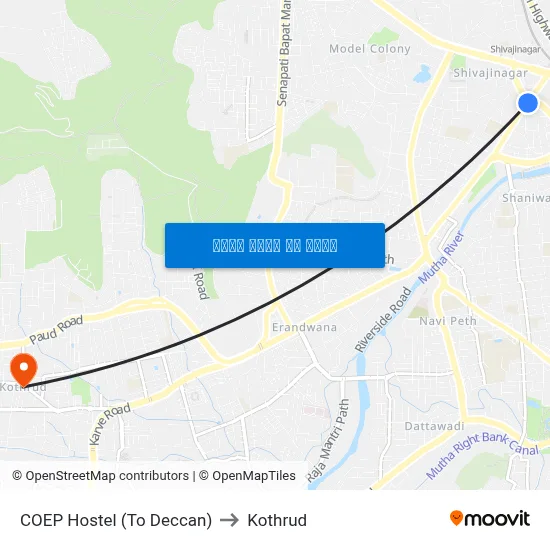 COEP Hostel (To Deccan) to Kothrud map
