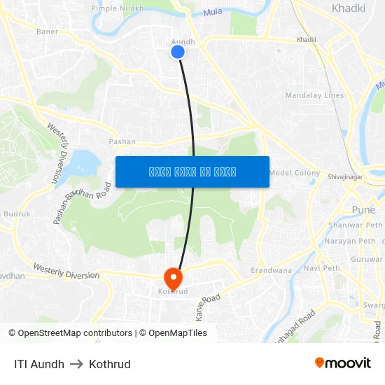 आईटीआई औंध to कोथरुड map